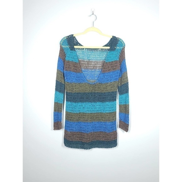 Theory Nimue Space Low Back Knit Stripe Long Sleeve Round Neck Tunic Sweater Med - Picture 3 of 6